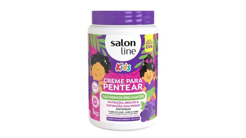 Salon Line, Creme de Pentear Kids, Cachinhos Brilhantes, Uva, Vegano - Para Cabelos Ondulados, Cacheados e Crespos, 1kg