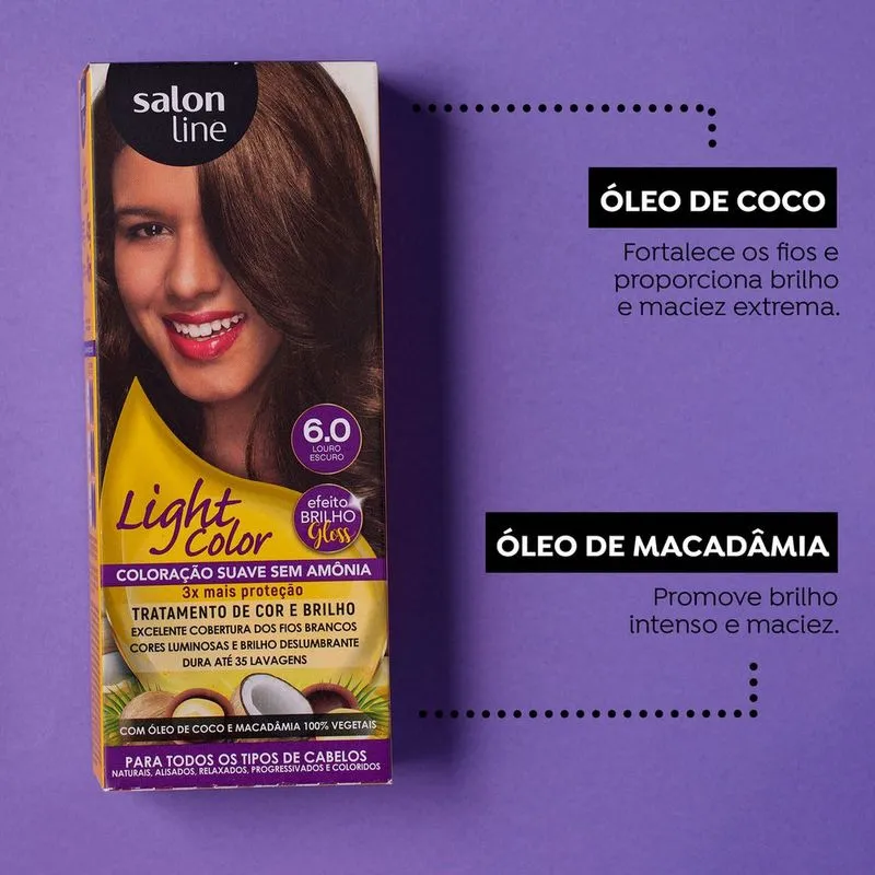 Coloração Salon Line Light Color Profissional 6.0 Louro Escuro Sem Amonia - Imagem 2