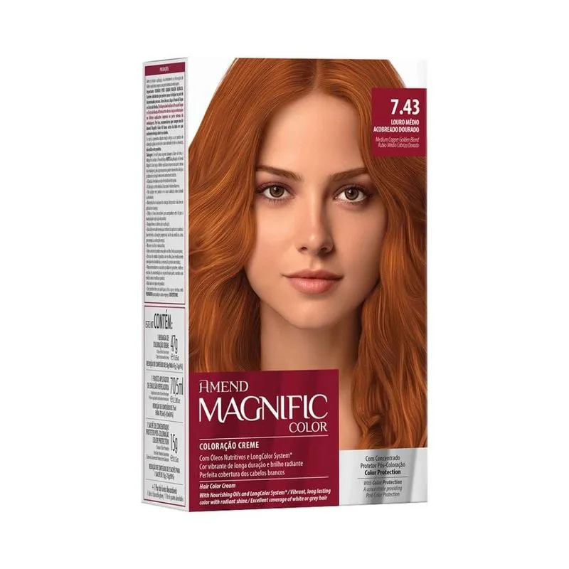 KIT COLORAÇÃO AMEND MAGNIFIC COLOR 7.43 LOURO MÉDIO ACOBREADO