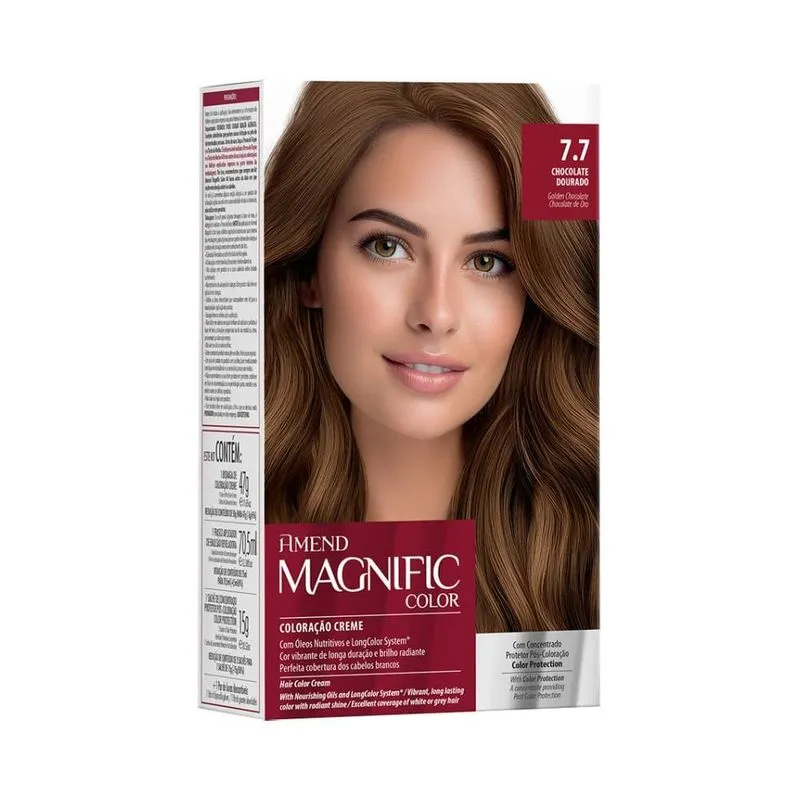KIT COLORAÇÃO AMEND MAGNIFIC COLOR 7.7 CHOCOLATE DOURADO