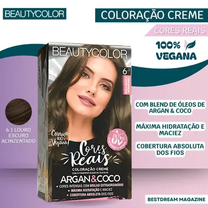 Coloração BeautyColor Creme Cabelo Cores Reais 6.1 LOURO ACINZENTADO - Imagem 2