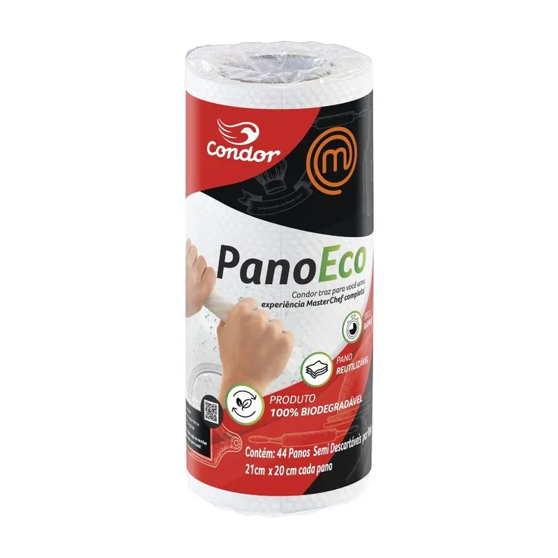 Pano Multiuso Reutilizável em Rolo Branco MasterChef Condor Eco Sustentável 44 Unidades