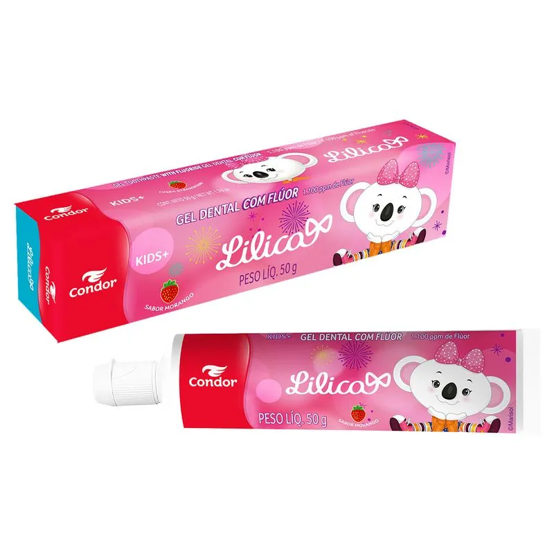 Gel Dental com Flúor Morango Lilica Ripilica Condor Kids Caixa 50g