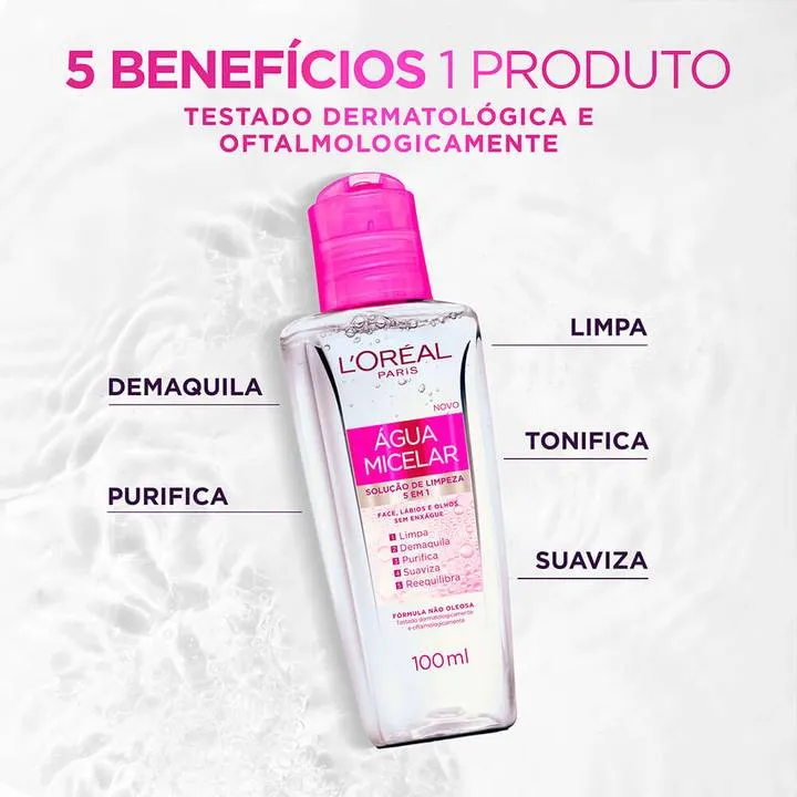 Água Micelar L'Oréal Paris Solução de Limpeza Facial 5 em 1 100ml - Imagem 2