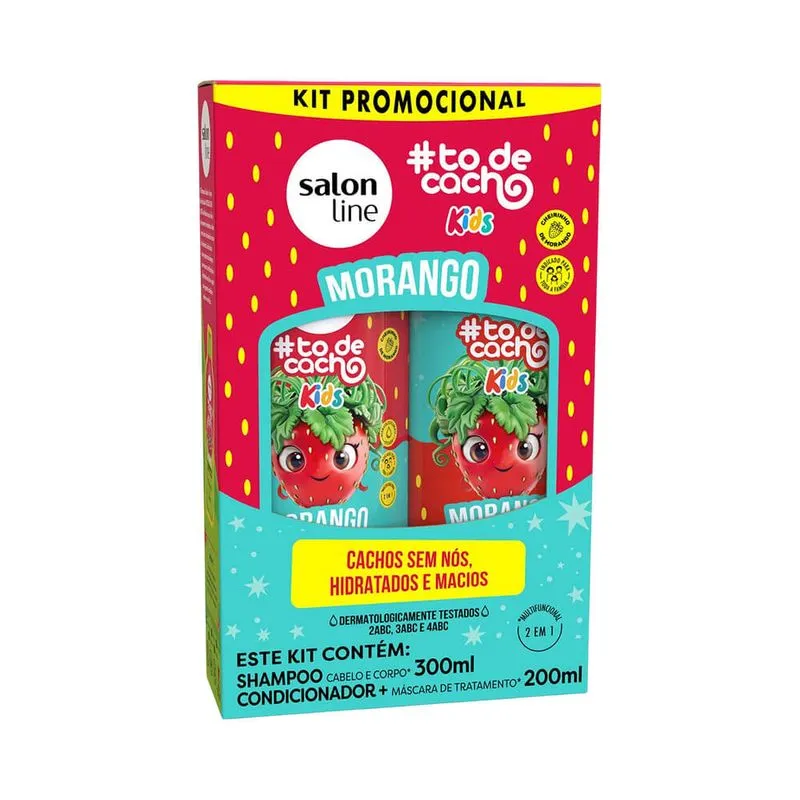 Kit Shampoo 300ml e Condicionador 200ml #todecacho Kids Morango Salon Line