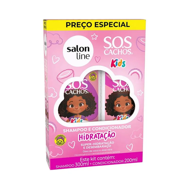 Kit Shampoo 300ml e Condicionador 200ml SOS Cachos Kids Hidratação Salon Line