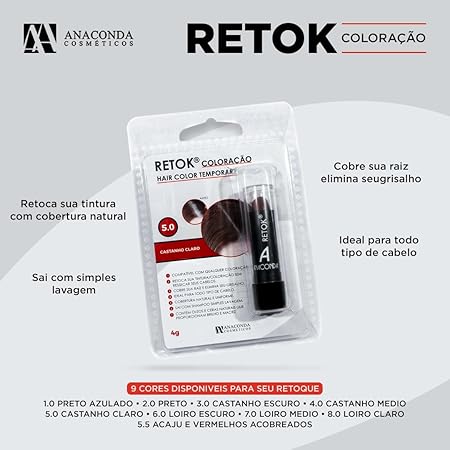 Retoque De Raiz Capilar Stick Anaconda 4g Castanho Claro 5.0 - Imagem 2