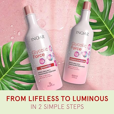 Inoar, Glycolic Force Kit Shampoo e Condicionador para Hidratação Profunda, Brilho Intenso e Recuperação Capilar – 800ml - Imagem 3