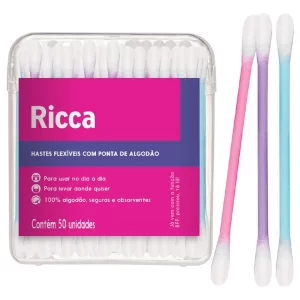 Hastes Flexíveis Ricca C/ Pontas De Algodão C/ 50 Unidades no Pote