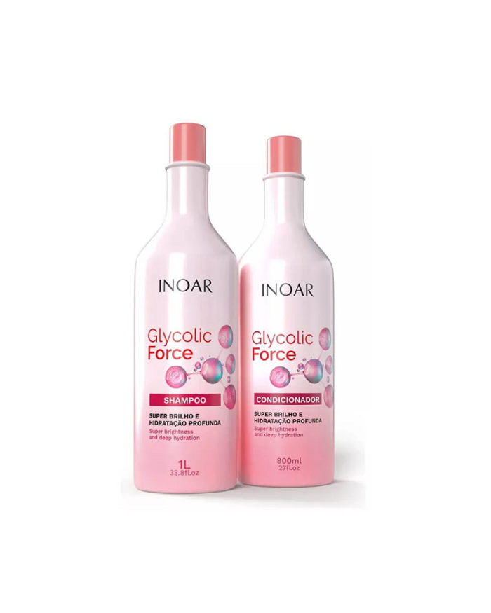 Inoar, Glycolic Force Kit Shampoo e Condicionador para Hidratação Profunda, Brilho Intenso e Recuperação Capilar – 800ml