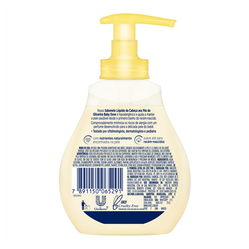 Sabonete Líquido Hipoalergico Glicerinao Dove Baby Frasco 200ml - Imagem 3